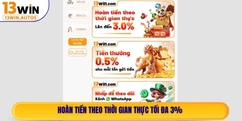 Hoàn tiền theo thời gian thực tối đa 3%